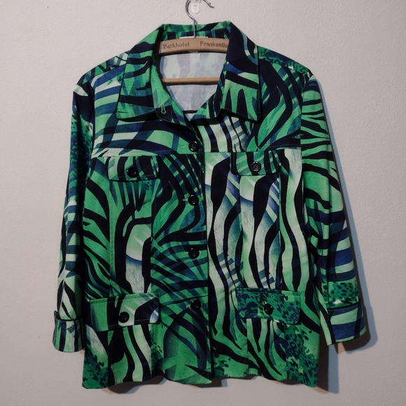 Erin London size L fabulous tropical blazer green 💚 and Blue & Black - Picture 1 of 10